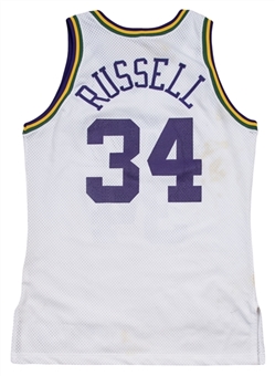 1994-95 Bryon Russell Game Used & Signed Utah Jazz Home Jersey (JSA)